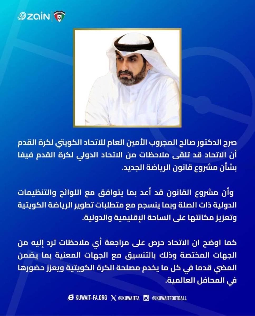 ملاحظات فيفا للاتحاد الكويتي لكرة القدم: تفاصيل جديدة