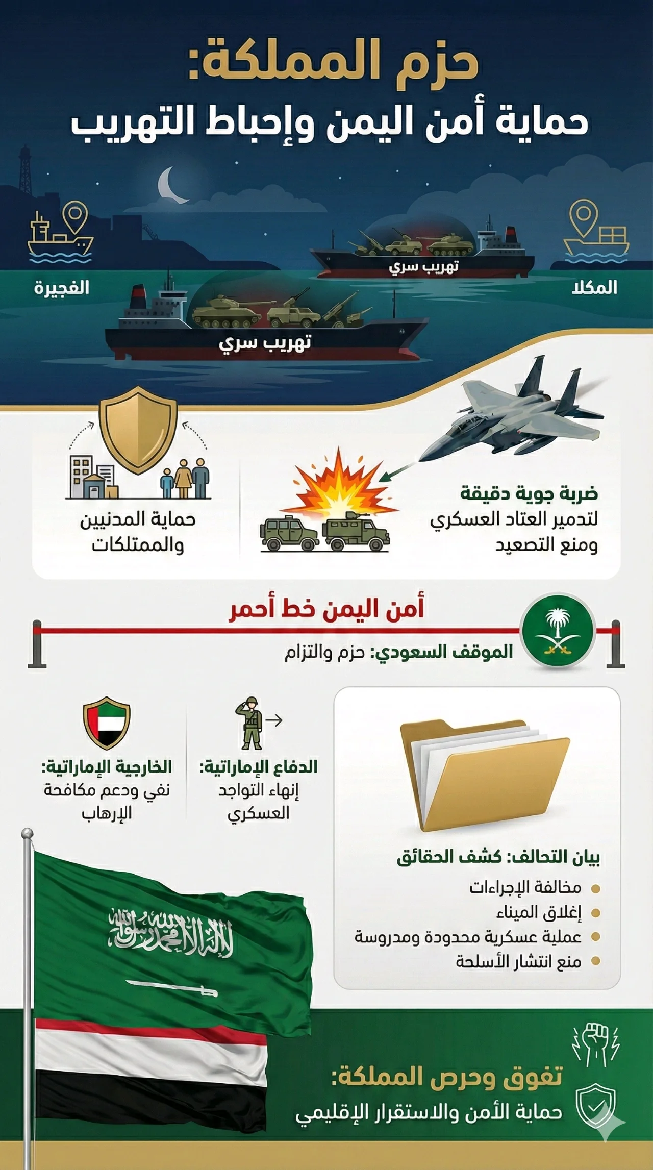 The coalition destroys smuggled Emirati weapons in Mukalla in a qualitative strike